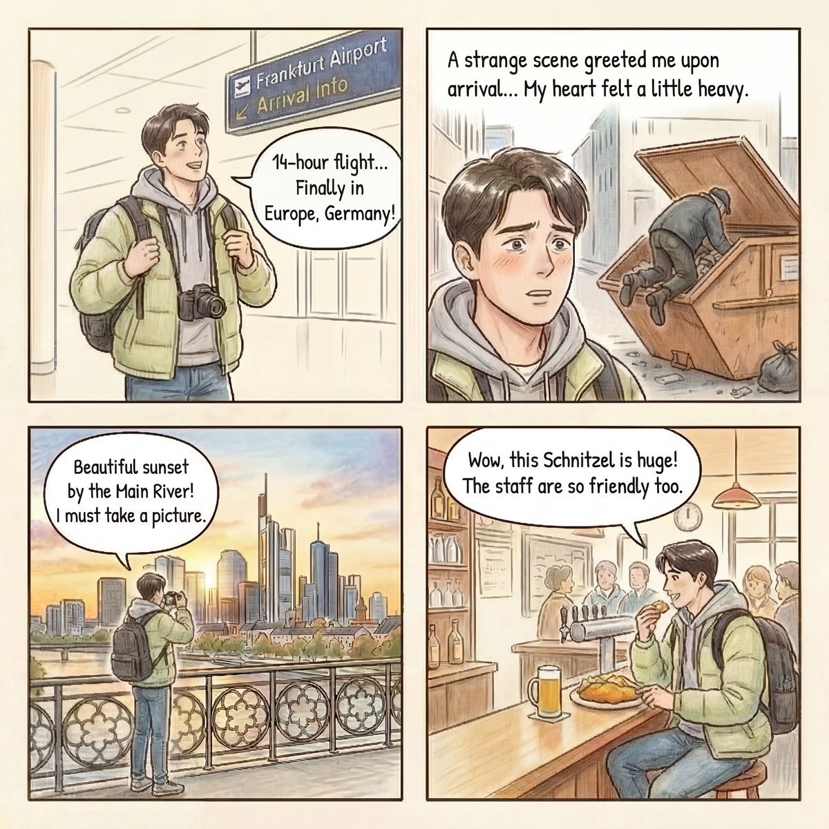 프랑크푸르트 첫날 — 도착, 그리고 유럽의 첫 인상 Frankfurt Comic EN