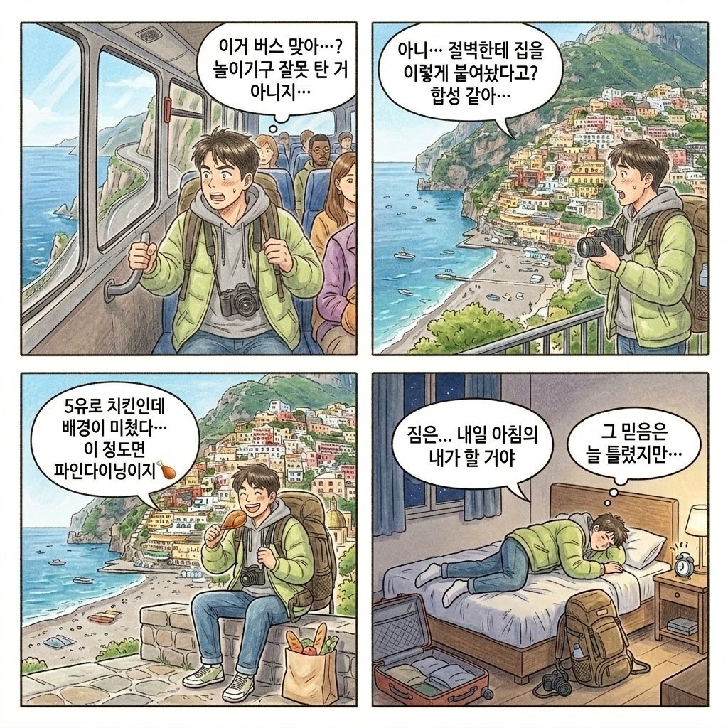 소렌토에서 포시타노까지 — 절벽 위의 4컷 쉼터